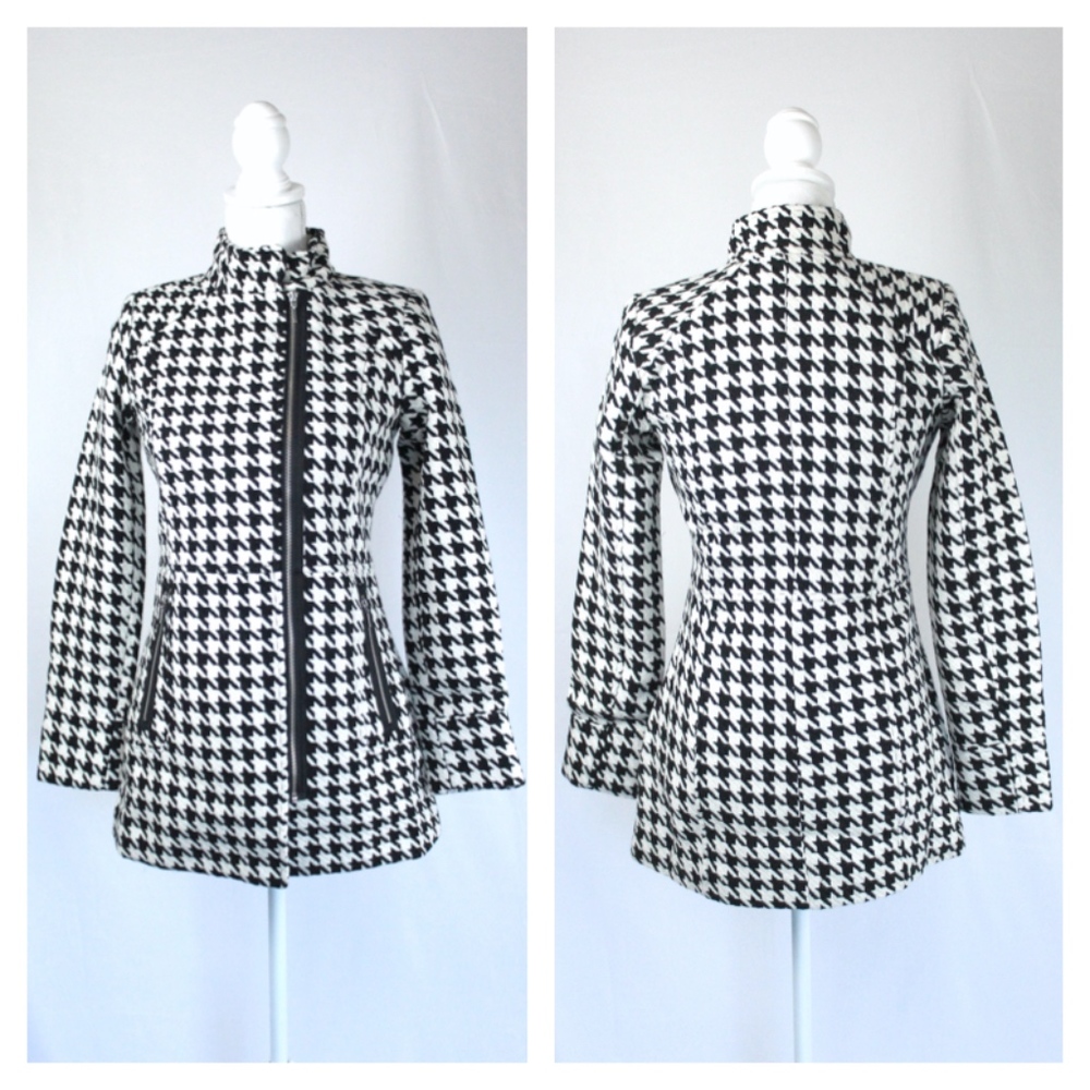 Houndstooth Zip Coat NWOT Black & White - Picture 4 of 9